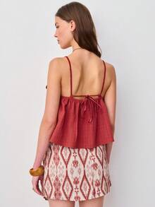 Nöista Strappy Top Features A V-Neckline With A Braid Trim Along The Straps And Bust. Spring, Summer, Formal Event, Easter, Spring, Summer. - Red - View 2