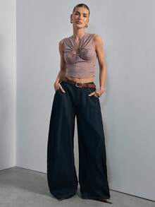 Hauture Áo tank top nữ co giãn, có dây rút, khoét cổ, kiểu dáng gợi cảm công sở. - Bụi tím - Xem 4