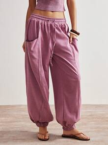 Bohemela 女士露背系带短袖上衣和阔腿裤休闲两件套 - 淺藍色 - 查看 4