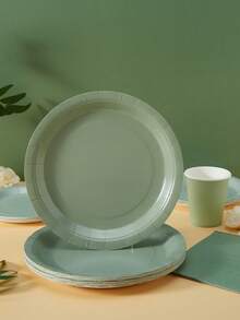 Sage Green Disposable Plates, Napkins, And Cups, Sage Green Plates, Napkins, And Cups For Party Supplies, Suitable For 25 Guests, Disposable Paper Plates And Party Tableware Suitable For Birthday Parties, Weddings, And Family Picnics - Multicolor - View 3