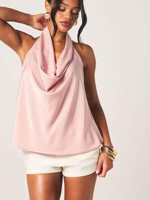 MISSGUIDED Women's Cowl Neck Sleeveless Blouse With Tie Back Detail In Light Pink - Pink - View 5