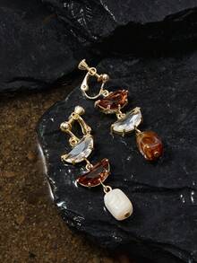 Opalesca 女士垂坠耳环，高级/优雅/高贵/日常佩戴/简约，珍珠/水晶，夏季/海滩/舞会/派对/假日/度假，订婚/结婚/承诺，新娘，心形/花朵，仙女风/美人鱼风，18K镀金 - 彩色 - 查看 4