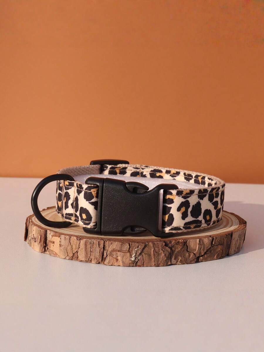 Leopard Print Wild Dog Collar, Adjustable Nylon Pet Collar - Yellow - View 1