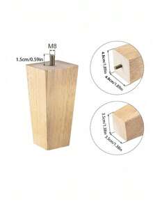 Bộ 4 chân bàn ghế hình nón kèm phụ kiện, chân gỗ nguyên khối cho ghế sofa, tủ quần áo, giường - Chân thay thế bằng gỗ đa năng với tấm gắn kim loại và ốc vít. - Màu be - Xem 4