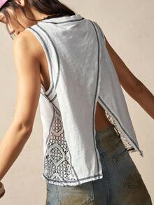 Bohemela 女士夏季休闲度假浪漫优雅法式海滩波西米亚乡村音乐节西部蕾丝拼接A字白色吊带背心，夏季女士，自由休闲风格，海滩，夏季度假，派对，外出上衣 - 白色 - 查看 7