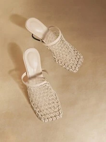 Rosivie Women's Fashion Square Toe Alien Heel High Heel Sandals - Apricot - View 5