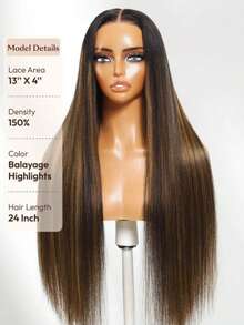 ALL READY WIG Tóc giả 100% tóc thật, kiểu Balayage, màu nắng tự nhiên, kích thước 13x4, ren trước, kiểu Yaki thẳng, có dây rút, đã được cắt tỉa và tẩy màu sẵn, dễ sử dụng, luôn sẵn sàng, ren thoáng khí, phù hợp với mọi kích cỡ đầu, ren trong suốt. - SNATURAL/30 - Xem 7