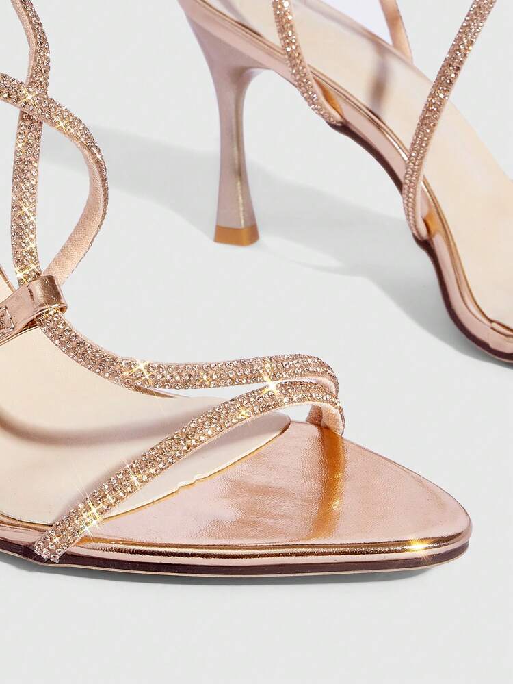 CUCCOO SZL Women Pointed Toe Rhinestone Wrapped Strappy High Heel Sandals, Sexy Glamorous Shiny Silver Party, Event, Club, Festival Shoes For Christmas