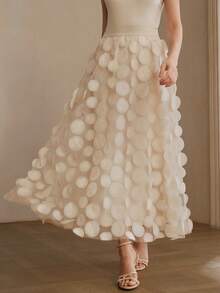 Anewsta Chân váy lưới chữ A thanh lịch, chất lượng cao, size tiêu chuẩn dành cho nữ, phù hợp cho các dịp hàng ngày, hẹn hò và công sở. - Màu be - Xem 4
