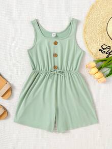 SHEIN Tween Girls' Casual Green Loose Jumpsuit, Suitable For Vacation And Beach - Mint Green - View 1