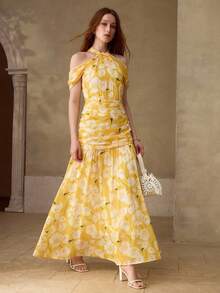 MOTF PREMIUM WOMEN'S ELEGANT RUCHED FLORAL PRINT DRESS - Multicolor - View 5