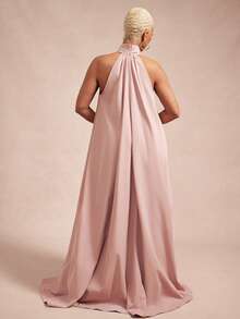 Vixey 纯色编织蝴蝶结系带露背A字型长裙 - 粉色 - 查看 5