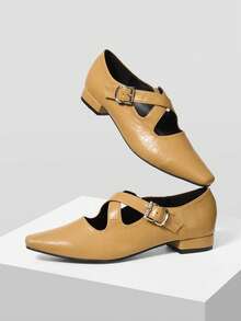 Mnmlis Solid Color Pointed Toe Casual Comfortable Versatile Flat Shoes, Suitable For Walking, Travel And Vacation - Khaki - View 5