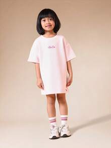 SUMWON Girls Tie Dye Oversized T-Shirt Dress With Pink Gradient Print And Short Sleeves For Casual Summer Wear - Pink - View 2