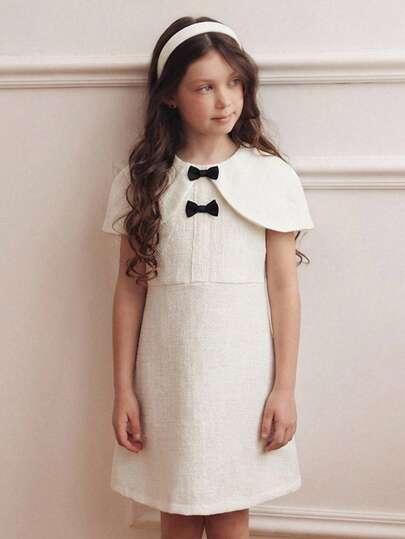 SHEIN Young Girl Woven Solid Color Shawl Collar Casual Dress