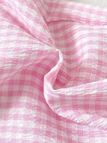 女童米色罗纹背心上衣，饰有可爱的蓝色兔子印花，搭配格子裤，两件套舒适睡衣套装 - 粉色 - 查看 7