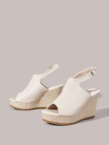 Styleloop Women's Fashionable Versatile Buckle Design Thick Bottom Wedge Sandals For Daily Wear - Beige - View 1