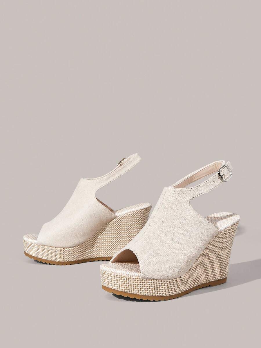 Styleloop Women's Fashionable Versatile Buckle Design Thick Bottom Wedge Sandals For Daily Wear - Beige - View 1