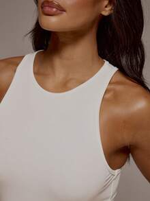 MUSERA ESSENTIALS High Racerneck Sleeveless Fitted Soft Touch Thong Bodysuit Spring Summer Holiday Everyday Cute Daily Basics Essential - White - View 6