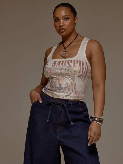 MUSERA Plus Size Graphic  Tiger Print Fitted Cami Top Spring Summer Y2k Cute Streetstyle Holiday Vacation