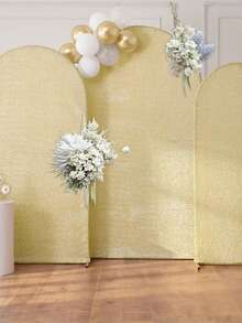 1PC Stretch Spandex Wedding Arch Cover & Photo Booth Backdrop - Seamless Solid Color Fabric For Outdoor Ceremony, Stage Divider, Event Decor - Gold - View 4