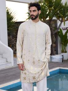 DAZY 春季长款中东风格杏色男士衬衫 - 杏色 - 查看 4