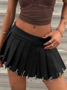 Jeanoix Y2K Women's Coated Mini Pleated Skirt - Black - View 1