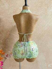SHEIN WYWH Bộ 2 món gồm áo yếm và chân váy ngắn đính sequin lấp lánh, thích hợp cho các lễ hội âm nhạc, tiệc tùng, Tết Nguyên đán, dạ hội thường niên, Giáng sinh, Halloween. - Nhiều màu - Xem 2