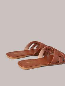 Styleloop 棕色凉鞋 夏季露趾波西米亚风度假鞋 交叉绑带黑色草编鞋 麻绳编织软底户外凉拖 - 棕色 - 查看 5