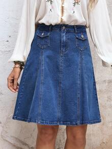 EMERY ROSE Women's High Waist Casual Commuter Fashion Denim Mini Skirt - Blue - View 3