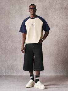 STYNVO Men's Letter Print Contrast Color Raglan Short Sleeve Casual T-Shirt,Oversized Summer Streetwear Ringer Tee For City Break,Navy Blue,Spring Mens Shirt - Multicolor - View 3