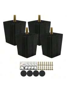 Bộ 4 chân gỗ vuông màu đen, chân ghế sofa bằng gỗ nguyên khối, chân thay thế cho đồ nội thất, thích hợp cho ghế sofa, tủ, bàn đầu giường, ghế, v.v. - màu đen - Xem 2