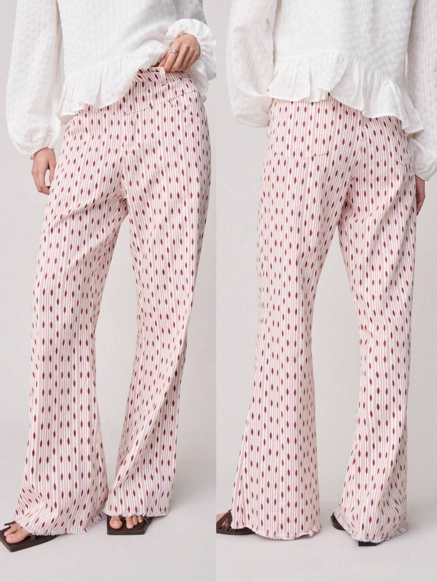 Nöista 高腰阔腿裤，底布饰以竖条纹圆点图案。适合节日度假风、春季及春夏造型。 - 中紫紅色 - 查看 1