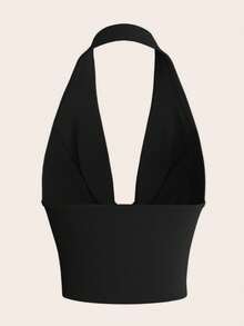 SHEIN PETITE CURVE Áo hai dây cổ yếm màu trơn dành cho nữ cỡ lớn - màu đen - Xem 15