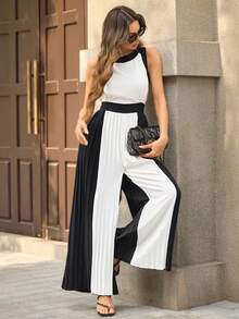 Editum 女士优雅露背连体裤，宽松版型，撞色印花 - 黑與白 - 查看 10