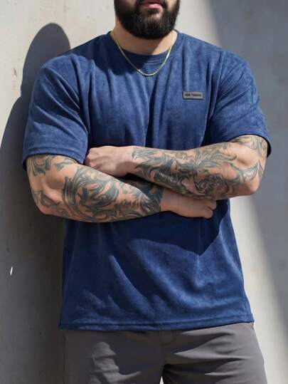 ResortEase Camiseta de manga corta de unicolor minimalista de moda casual para hombre de talla grande, para uso diario