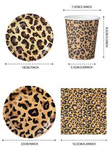 100 Set Perlengkapan Makan Pesta Motif Cheetah, Termasuk Piring Kertas Sekali Pakai Ukuran 7/9 Inci, Gelas, dan Serbet, Serta Dekorasi Ulang Tahun Motif Cheetah, Piring Motif Cheetah, dan Serbet, Cocok untuk Pesta Bertema Hewan - MultiWarna - View 2