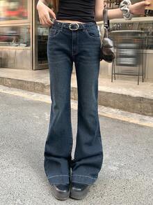 DAZY Women's Pocket Button Casual Versatile Daily Wear Flare Leg Jeans - Blue - View 3