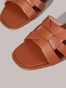 Styleloop 棕色凉鞋 夏季露趾波西米亚风度假鞋 交叉绑带黑色草编鞋 麻绳编织软底户外凉拖 - 棕色 - 查看 4