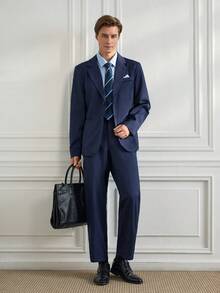 Officeau 男士两件套灰色西装套装，商务休闲男士蓝色西装男士西装修身男士两件套西装男士婚礼西装男士正装西装 - 藏蓝色 - 查看 1