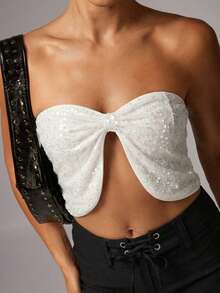 Avenya Women's Pleated Hem Slit Sexy Versatile Date Party Tube Top - White - View 2