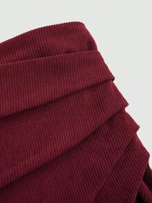 Sweetra Plus Size Two Pieces Set,Corduroy Dual-Color Wine Red & Black,Autumn Elegant Office Waist-Cinching Fitted Mini Skirts, Wrap Skort Curve Skirts - Multicolor - View 11