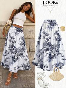 GlowEve 女士印花A字裙，优雅百搭，适合度假、日常穿着和通勤。 - 藏蓝色 - 查看 3