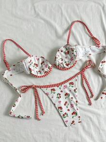 Swim Mod 女士随机印花细肩带钢圈比基尼套装，春夏款 - 彩色 - 查看 3