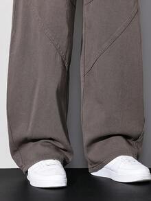 Manfinity LEGND 春夏休闲街头风水洗浅灰色宽松喇叭开衩牛仔裤 - 灰色 - 查看 6