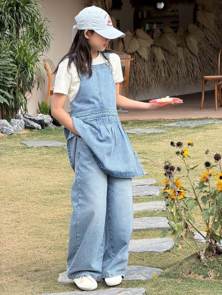 Denim Pinafore Dress For Women, Layered Slim-Fit Casual Denim Dress Suit For Summer