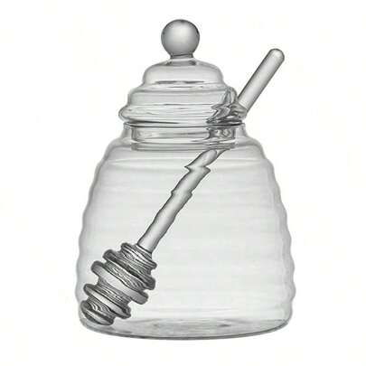 1 hũ đựng mật ong bằng thủy tinh kèm que khuấy thủy tinh