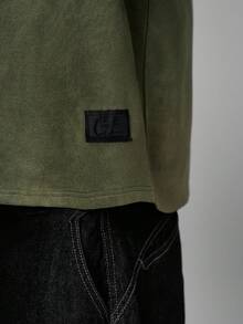 STYNVO 男士数字刺绣圆领休闲宽松短袖T恤 - 軍綠色 - 查看 3