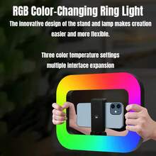 E-30 RGB Selfie Ring Light | 3000-6500K Dimmable LED Fill Light | Phone Holder | Cold Shoe Mount For Vlogging & Live Stream - multicolor - View 7