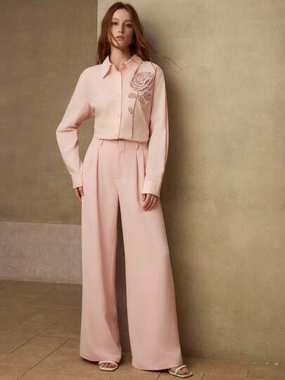 MOTF PREMIUM WOMEN'S ROMANTIC ROSE EMBROIDERED COTTON SHIRT